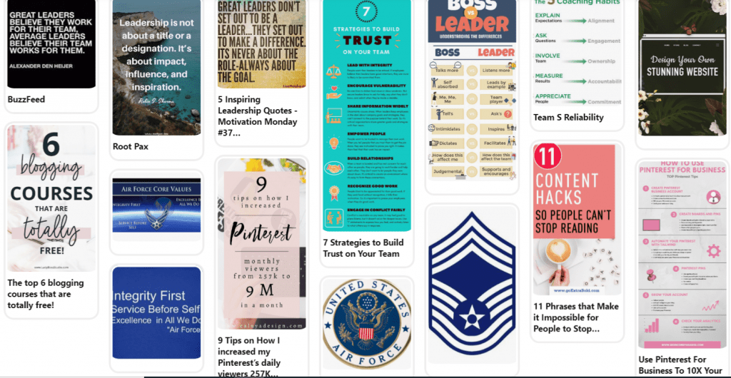 Image of an example Pinterest vision board, dream board, goal board, visual board.
