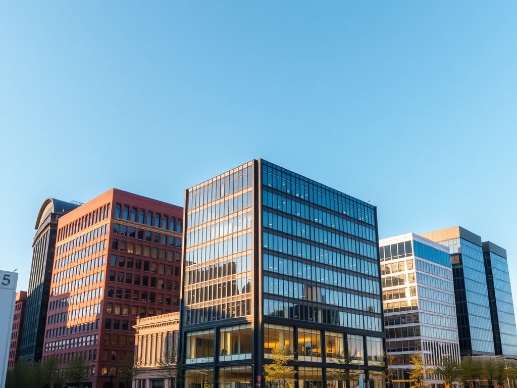 business buildings in the distance