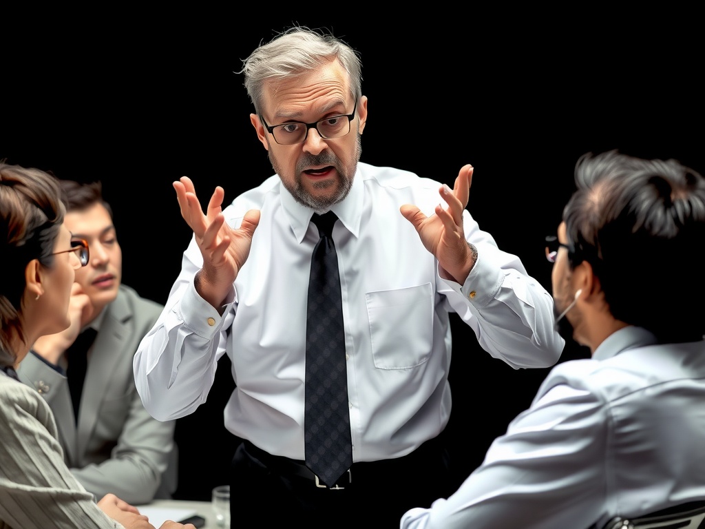 A boss scolding his employees.