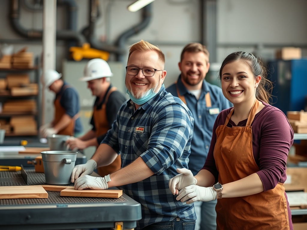 employees hard at work with a smile on their face