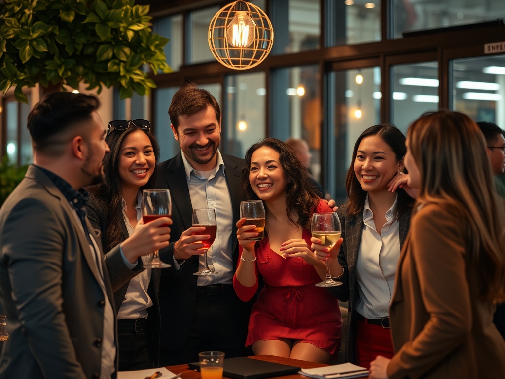 A work team building comradery over after work drinks.