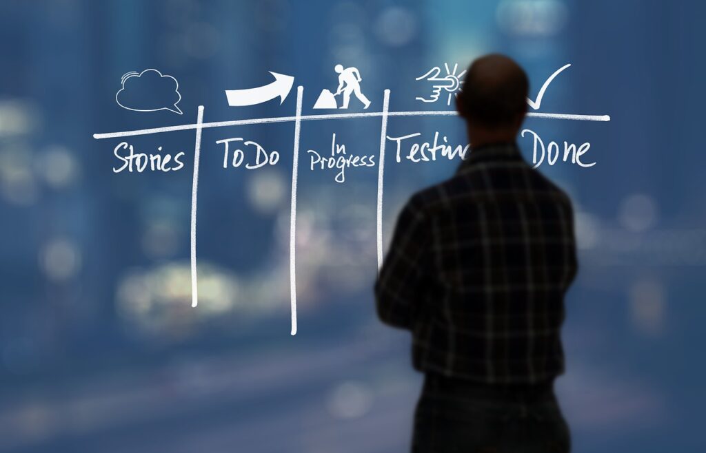 Man standing in front of a Kanban board.