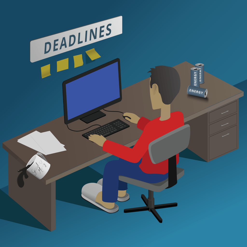 A person working late at a desk that will  experience some burnout.