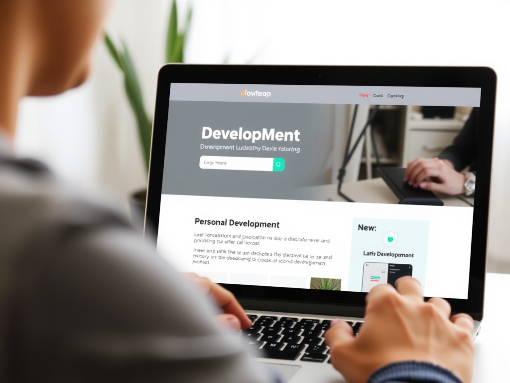A person looking at a personal development blog on a laptop.