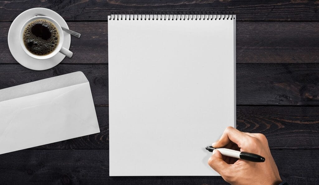 writing pad, hand, pen