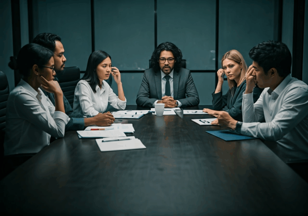 Professionals discussing toxic leadership