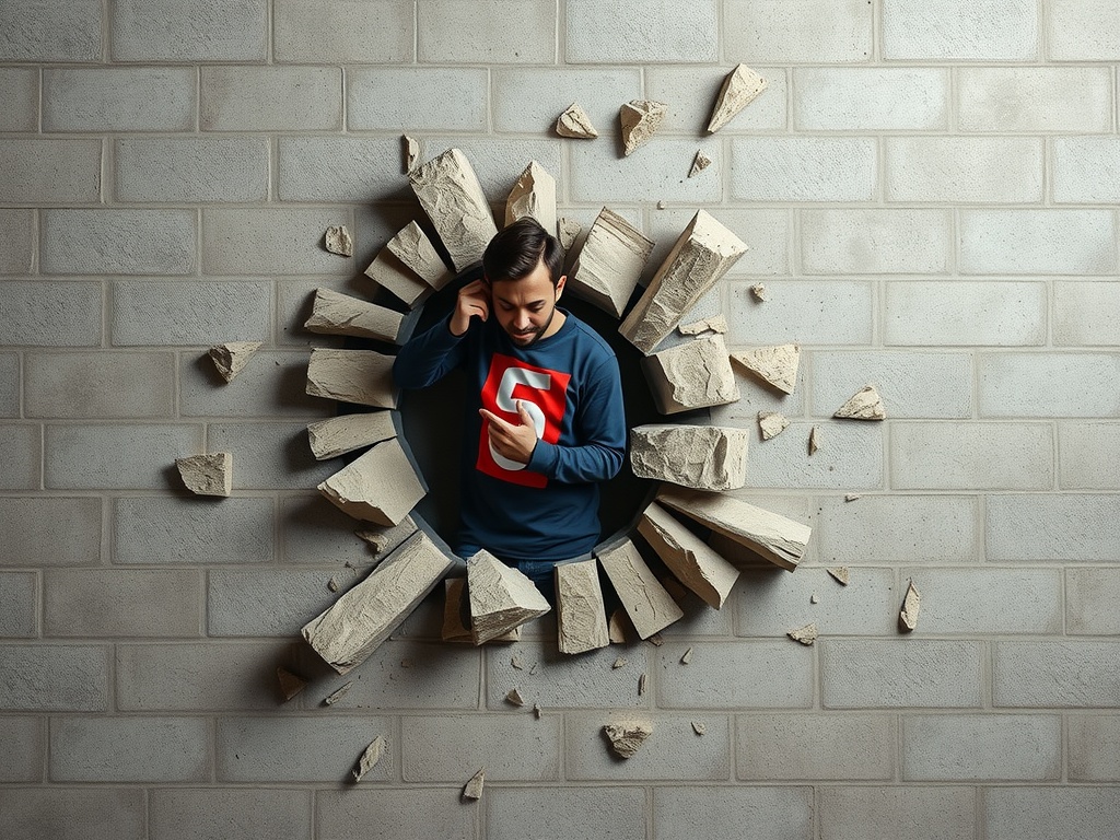 A person breaking through a wall.