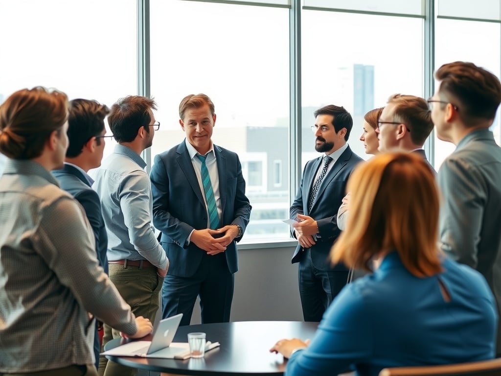 A CEO briefing their leadership team on dynamic leadership.