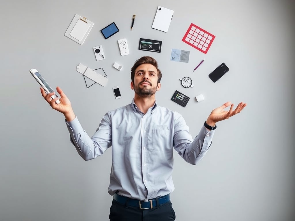 A person juggling multiple tasks at once.