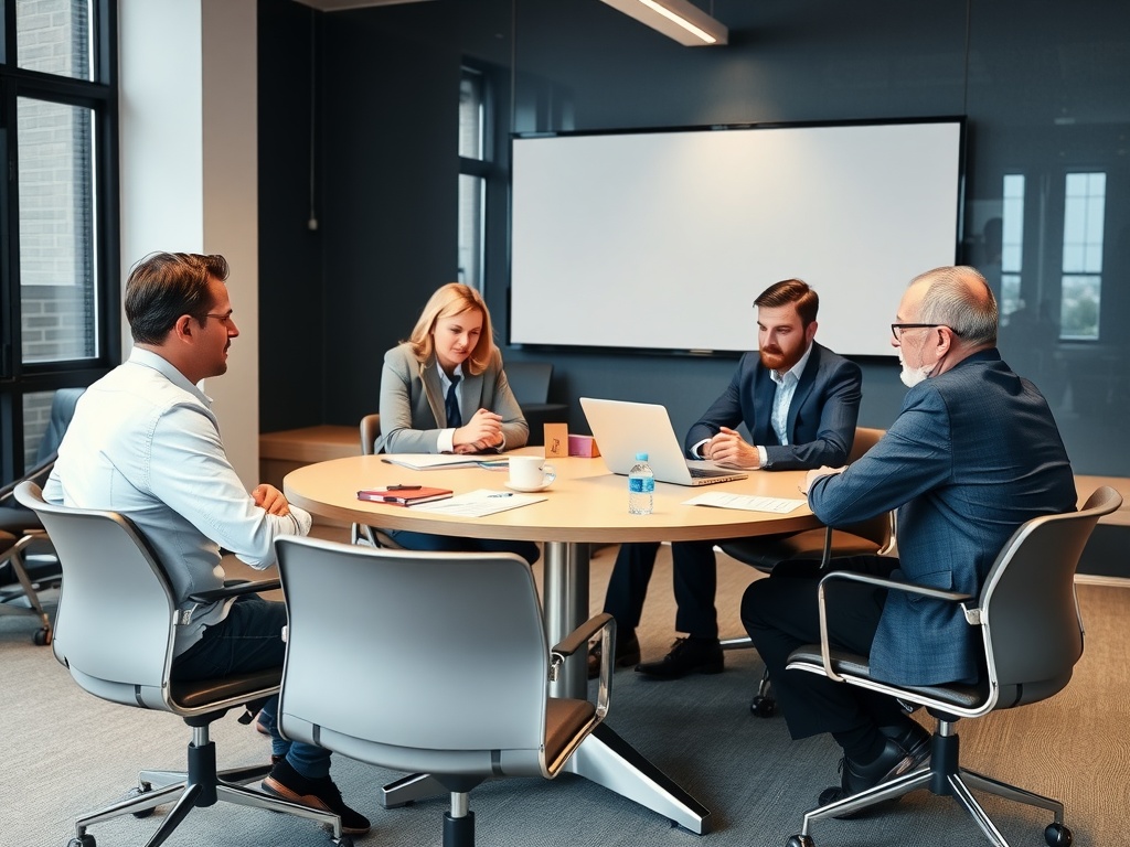 managers sitting around a table learning about different types of feedback