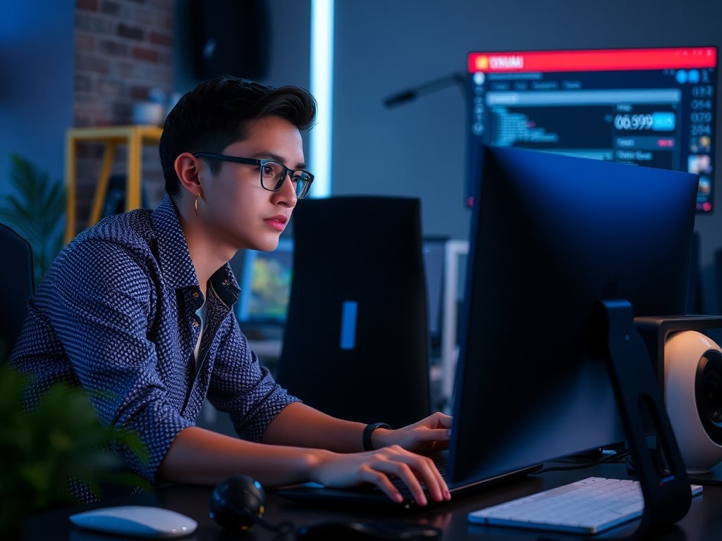 A person focused while working on a computer.