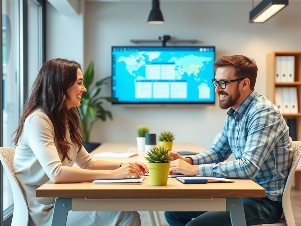 A happy healthy workplace in an office