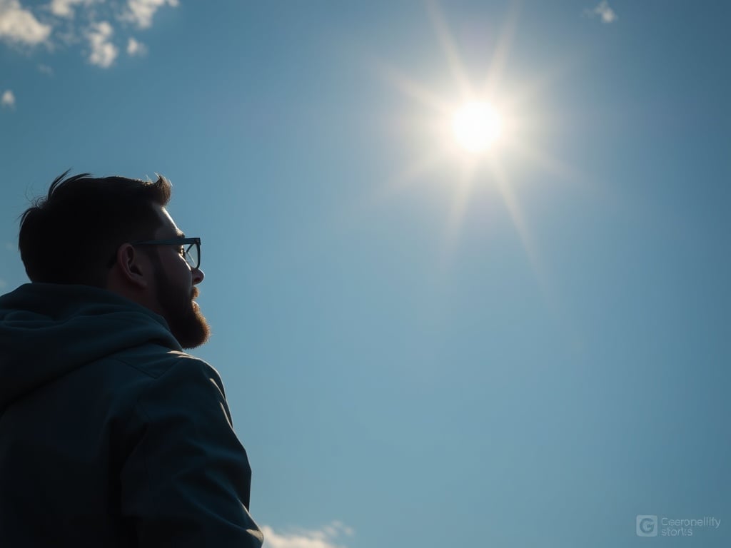 A person looking up at the sky.
