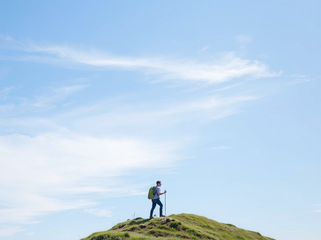 A person walking up a hill representing perseverance.